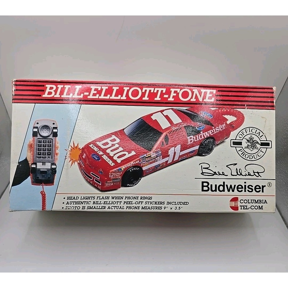 NASCAR Bill Elliott #11 Bud Columbia Tel-Com Corded Telephone Vintage New In Box